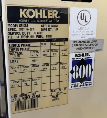 55 KW Kohler #50REOZJB, diesel generator set, 120/240 Volts, 1-phase, John Deere engine, weatherproof - Image 5