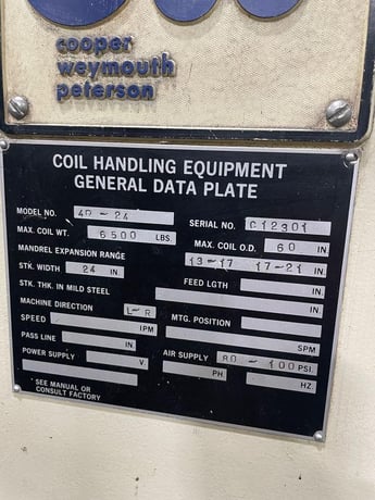 6500 lb. CWP #4R-24/24C, coil reel & straightener comb., 24" W x .187" stock, 60" OD, 13"-21" ID, 3-leaf - Image 3