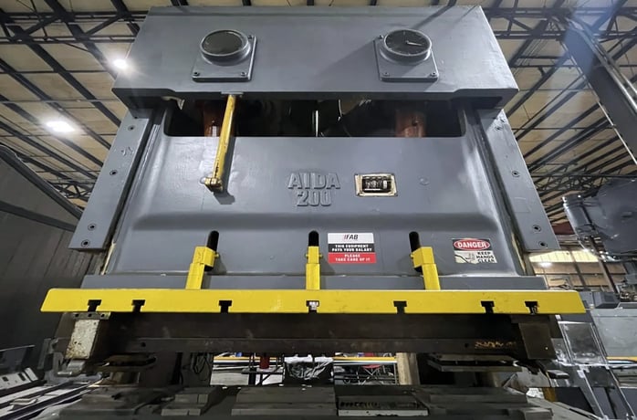 220 Ton, Aida #NC2-200, Two-Point Mechanical Gap Frame Stamping Press, 9.84" Stroke length, 19.69" Die - Image 2