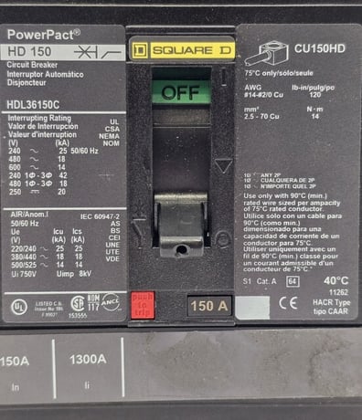 150 Amp, Square D #HDL36150C, Bolt On Circuit Breaker, 3P, 600 VAC, AS IS - Image 3