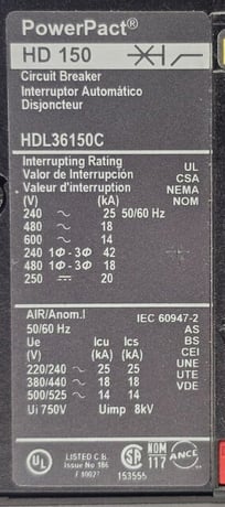 150 Amp, Square D #HDL36150C, Bolt On Circuit Breaker, 3P, 600 VAC, AS IS - Image 4