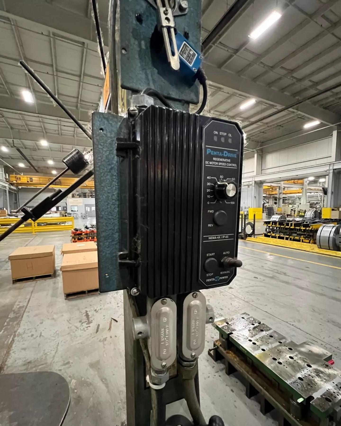 6000 lb. Coilmate #CM6048, pallet decoiler, 48" table diameter, 27 RPM, 37" stack height, dancer arm, 1996 - Image 4