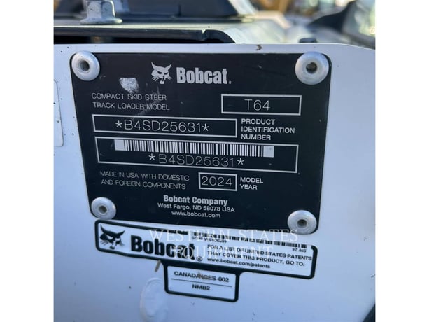 Bobcat BOB T64, Skid Steer Loader, 729 hours, S/N: B4SD25631, 2024 - Image 7