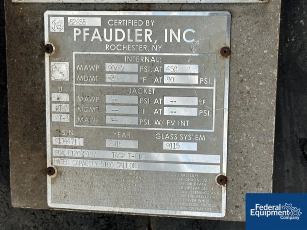 5,100 gallon Pfaudler #CV96-5100-90, Glass Lined Vertical Chemstore Receiver, 90 psi, 96" diameter x 143" - Image 3