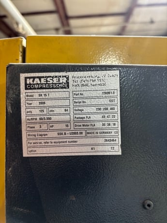 15 HP, Kaeser #SK-15-T, Compressor, 64 cfm, 125 psi, 2006 - Image 4