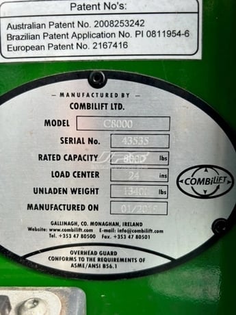 8000 lb. Combilift #C8000, Forklift, 159" lift height, 47" forks, 51" mast travel, 12 HP, 575 hours, 2019 - Image 4