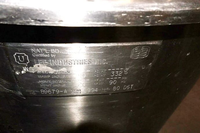 80 gallon Lee #80D5T, Double Motion Jacketed Mix Kettle w/ Scrape Agitation, Stainless Steel, 90 psi @ 332&deg;F - Image 5