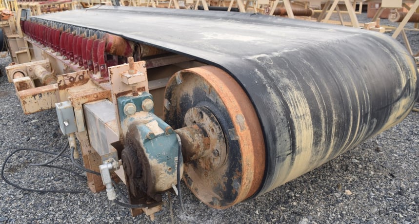 5' wide x 28' +- long belt conveyor, 3/4" thick, rubber impact idlers, Falk gearbox reducer - Image 1