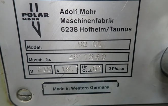 Polar Mohr #92CS, Paper Cutter, 3 kW, 1750 RPM, 235 V - Image 6