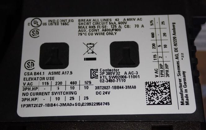 Siemens #3RT2027-1BB44-3MA0, Contactor, 15 kW, 32 Amps, 400 VAC - Image 7