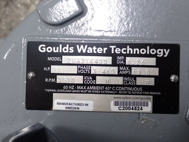 Goulds Water Technology #2GA31K4DD, Submersible Pump, 6.26" Impeller diameter, 11 HP, 3510 RPM, 460 V - Image 6
