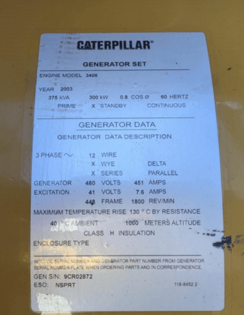 300 KW Caterpillar #3406, Diesel Generator, 277/480 Volts, 3ph, 5477 hours, 2003 - Image 5