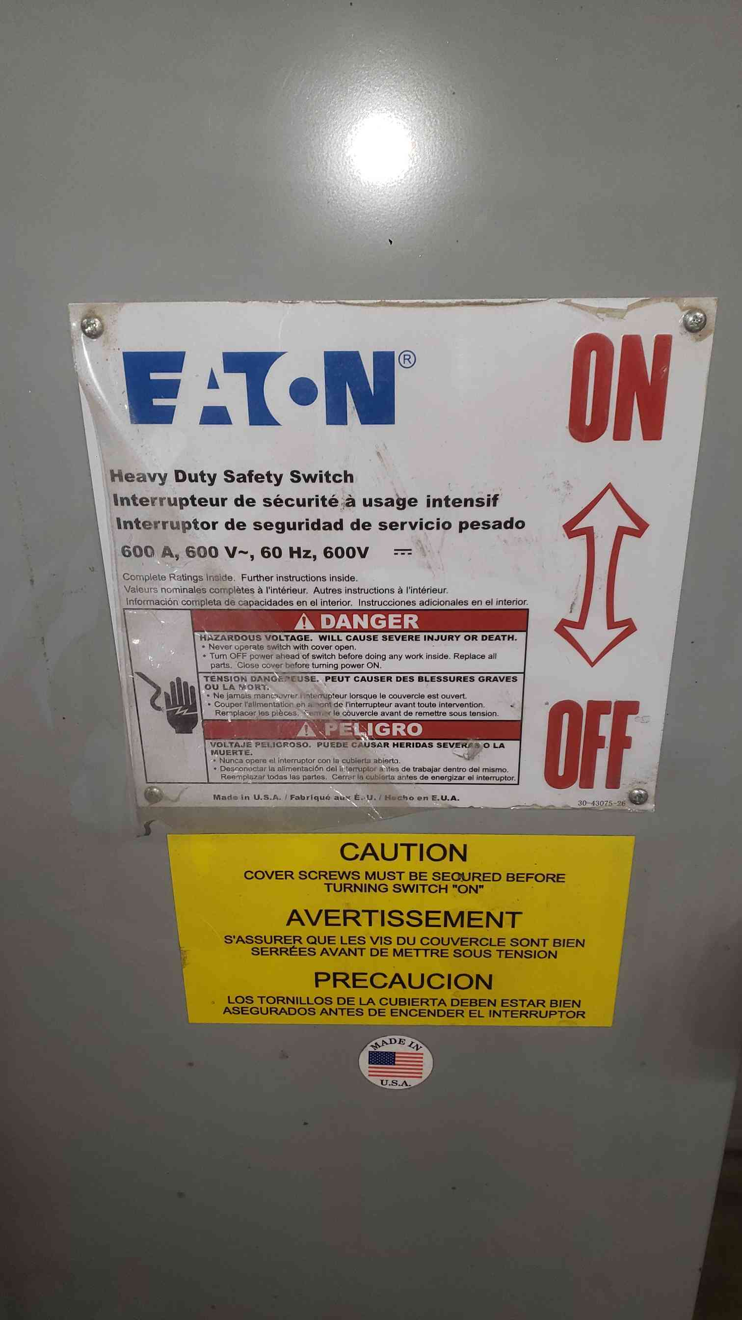 600 Amp, Eaton #DH266UGK-00NP, 600 Volts, Safety Switch, Type 1 enclosure (2 available) - Image 2