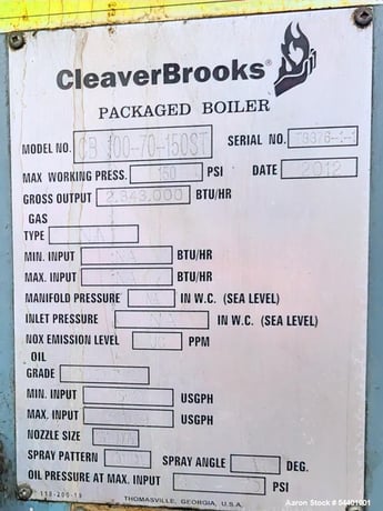 70 HP Cleaver-Brooks #CB-100-70-150ST, Steam Boiler, 2,343,000 BTUH, 150 PSI, 230 Volts, 2012 - Image 5