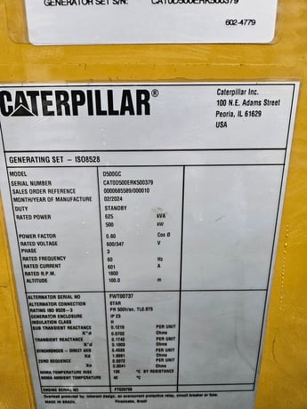 500 KW Caterpillar #D500GC, Diesel Generator Set, 762 HP @ 1800 RPM CAT C15 engine, 1000-gallon MGK fuel - Image 2