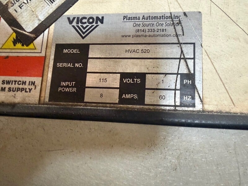 Vicon #HVAC-520, CNC Plasma Cutting System, 5' x 20' cutting area, 28-gauge to 1/2" thick plate, Hypertherm - Image 2