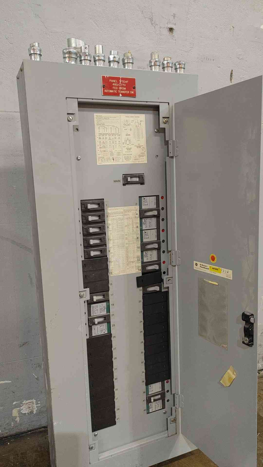 600 Amp, GE A-Series, Panelboard, 480/277 Volts, 3PH, 3W, AF49S w/ Main - Image 1