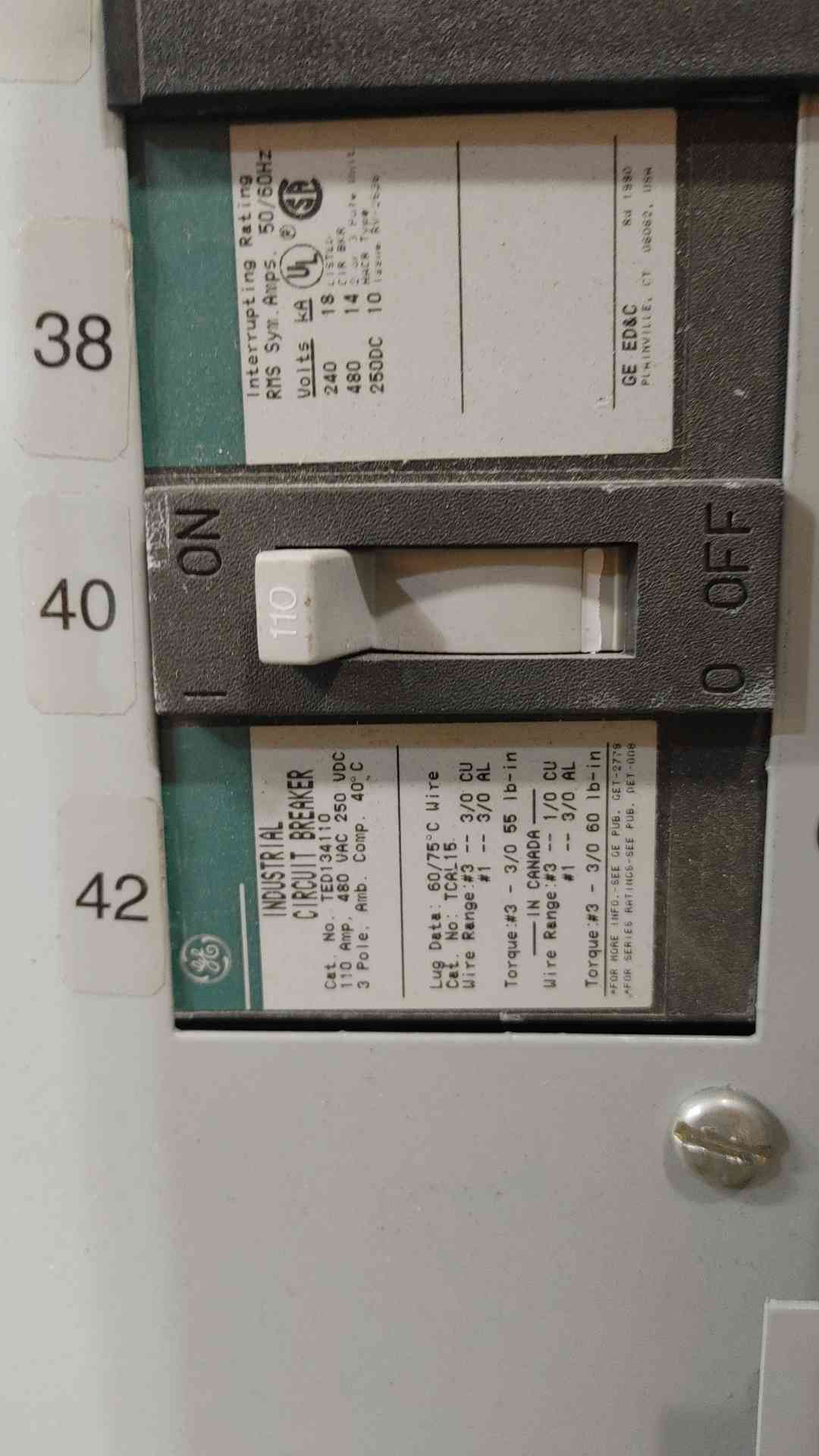 600 Amp, GE A-Series, Panelboard, 480/277 Volts, 3PH, 3W, AF49S w/ Main - Image 5