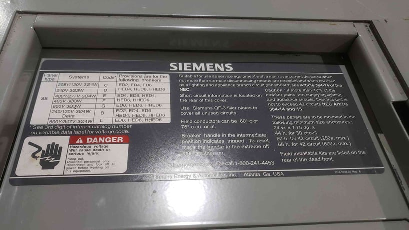 400 Amp. Siemens #Sentron-Series, Panelboard, 480/277 Volts, 3PH, 4W, Breaker, 2001 - Image 3