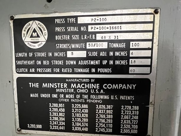 100 Ton, Minster #P2-100-48-31 Piece-Maker, straight side double crank, 5" stroke, 18" Shut Height, 4" adj. - Image 10
