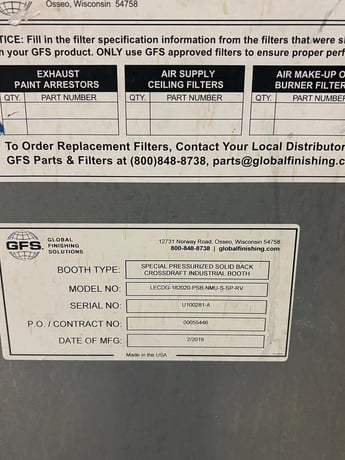 ABS/GFS, Blast & Paint Rooms, 18' width x 20' H x 20' D GFS paint Booth, 16' width x 14' H x 18' D ABS blast - Image 10