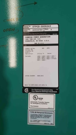 800 Amp. Cummins OTPCD-5935243, automatic transfer switch, 480 Volts, 3R weather protected enclosure - Image 4