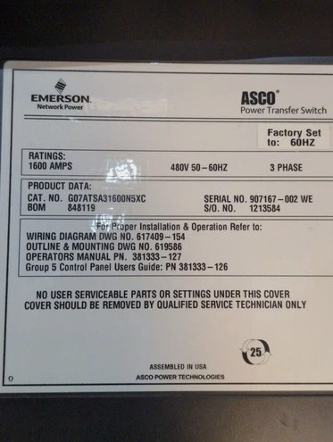 1600 Amp. ASCO, Automatic Transfer Switch, 3P, 480 Volt, 3PH, (3 available) - Image 9