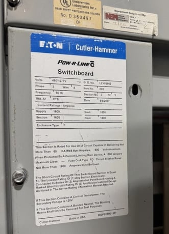 1600 Amps, Eaton, PRLC Low-Voltage Switchboard Lineup, (2) vertical sections, LSIG-protected main circuit - Image 9