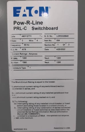 1200 Amps, Eaton, Pow-R-Line Low-Voltage Switchboard 2-Section Lineup, 4-wire, indoor, 480/277 Volt, 3PH - Image 3