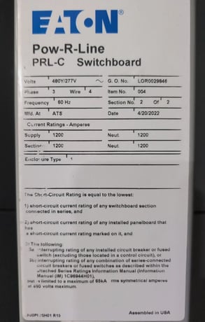 1200 Amps, Eaton, Pow-R-Line Low-Voltage Switchboard 2-Section Lineup, 4-wire, indoor, 480/277 Volt, 3PH - Image 4