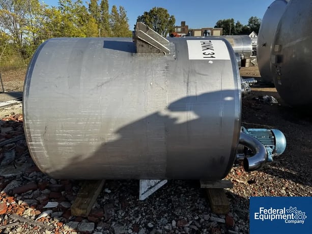 500 gallon Regev, Mix Tank, Stainless Steel, 48" diameter x 59" straight side, dish top, slight cone bottom - Image 1