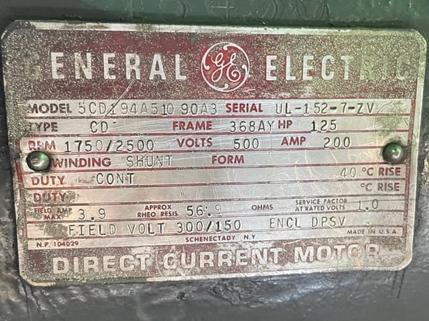 125 HP 1800 RPM General Electric, Frame 368AY, DPFVBB, 500 VA, 300/150 VF - Image 3