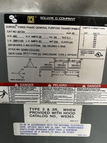 30 KVA 480 Primary, 208Y/120 Secondary, Square D 30T3H, transformer - Image 2