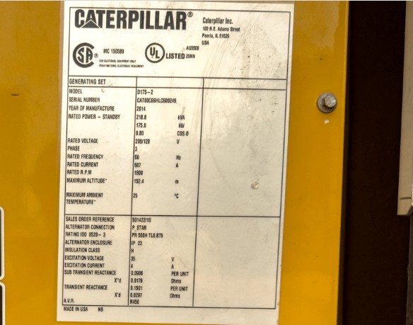 175 KW Caterpillar #D175-2, diesel generator set, 120/208 Volts, 1800 RPM, C6.6 engine, EPA Tier 3, sound - Image 10