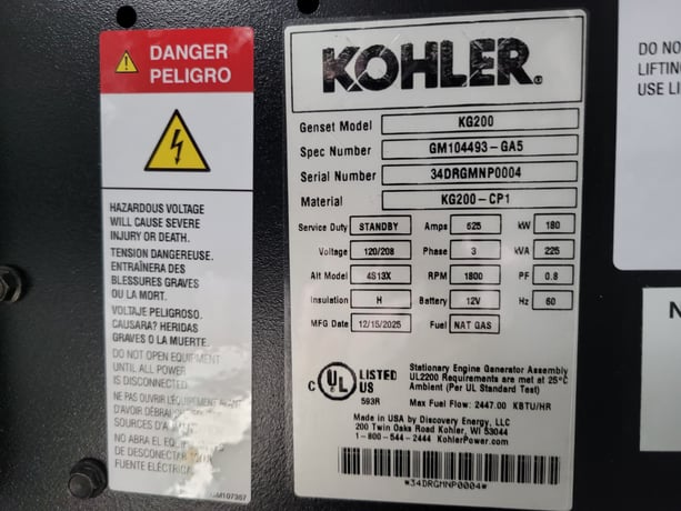200 KW Kohler Rehlko #KG200, Natural gas / LPQ generator set, 120/208 Volts, 3-phase, 1800 RPM, KG10V08T-6DGS - Image 9