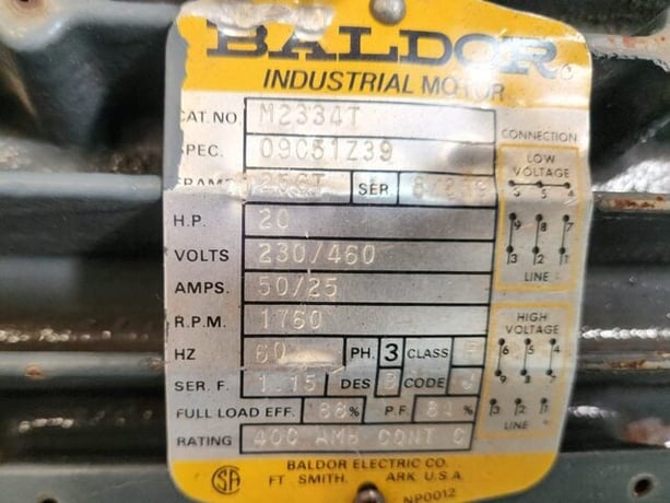 20 HP 1760 RPM Baldor, Frame 256T, 230/460 Volts - Image 5