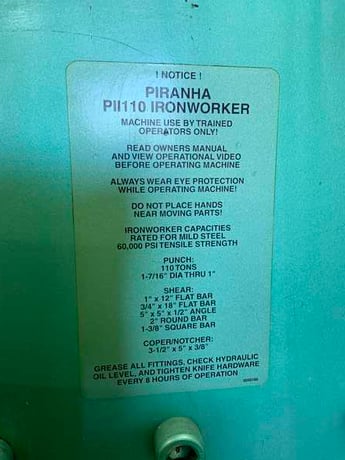 6" x 6" x 5/8" Piranha #PII-110, hydraulic ironworker, 110 ton, 20.5" throat, 15 HP, joystick ctyrls, 2005 - Image 10