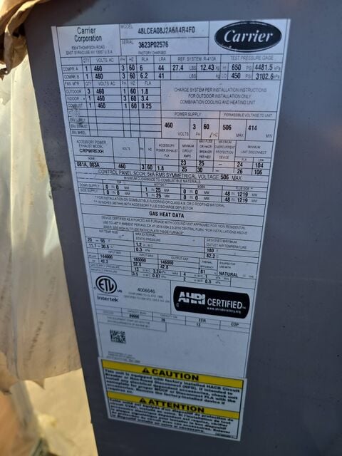 7.5 Ton, Carrier #48LCEA08J2A6A4R4F0, ultra high efficiency RTU unit, 3-stage cooling, NG heat, new, 2023 - Image 7