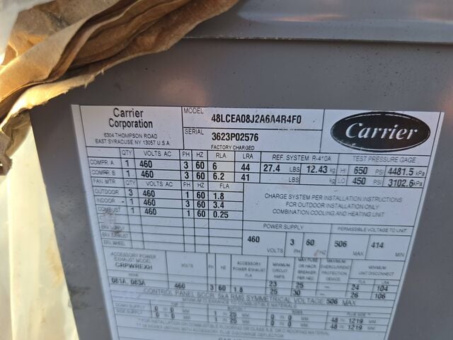 7.5 Ton, Carrier #48LCEA08J2A6A4R4F0, ultra high efficiency RTU unit, 3-stage cooling, NG heat, new, 2023 - Image 8