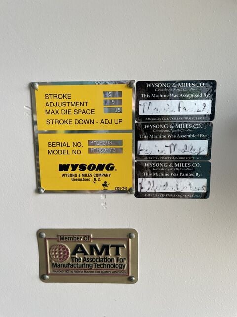 60 Ton, Wysong #MTH-60-72, CNC Hydraulic Press Brake, 6' overall, 6" stroke, 62" between housing, 9" adj., 6" - Image 5
