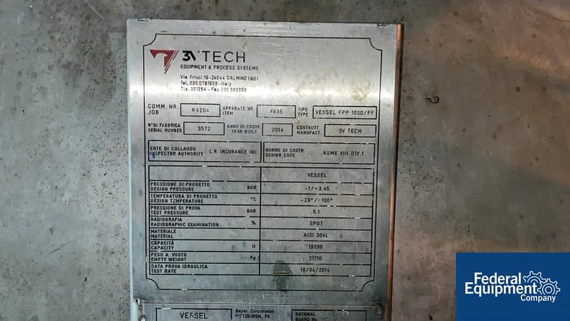3V Tech #FPP1000/FF, Nutsche Filter, 304 Stainless Steel, 50psi, 107.6 sq.ft., 2014 - Image 2