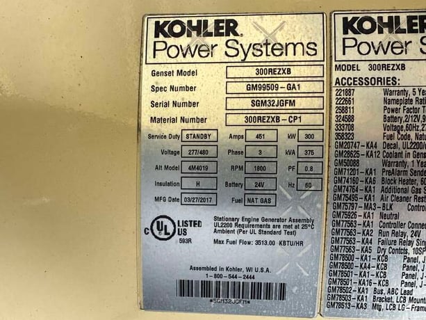 300 KW Kohler #300REZXB, Natural gas / propane generator set, 277/480 Volts, 530 HP at 1800 RPM, PSI/Doosan - Image 10