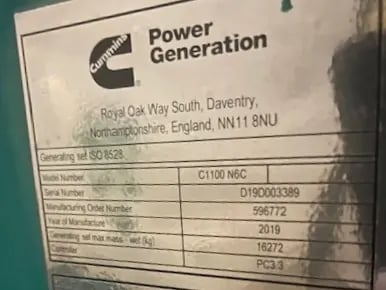 1100 KW Cummins #C1100N6C, Natural gas generator set, 480 Volts, 3-phase, open skid, 2019 - Image 7