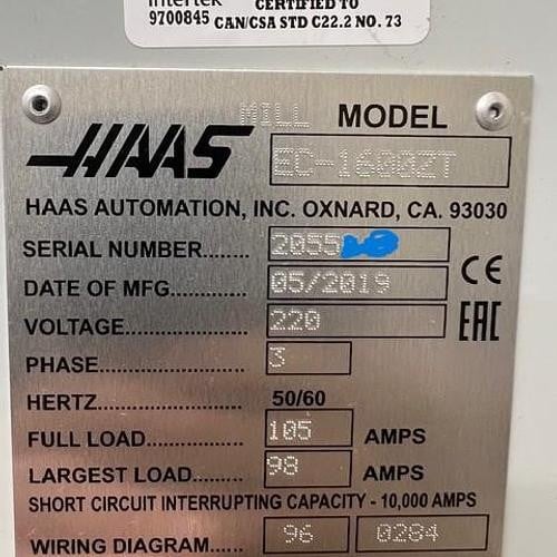 Haas #EC-1600ZT, horizontal machining center, 50+1 side mount tool changer, 10000 RPM, #50, 300 psi thru - Image 2