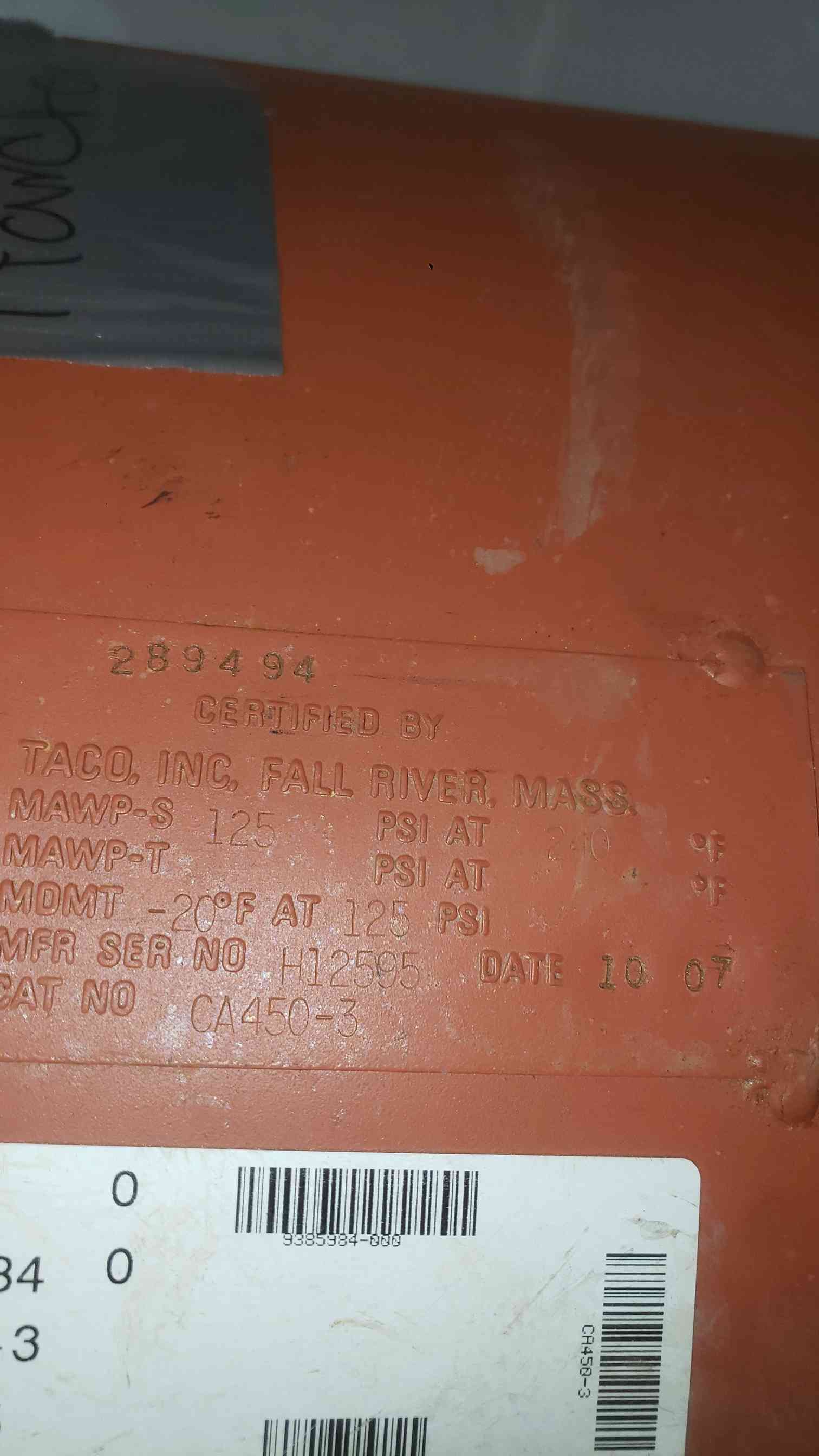 119 gallon, Taco #CA450-3, High-Capacity Bladder Expansion Tank, 125 psi - Image 2