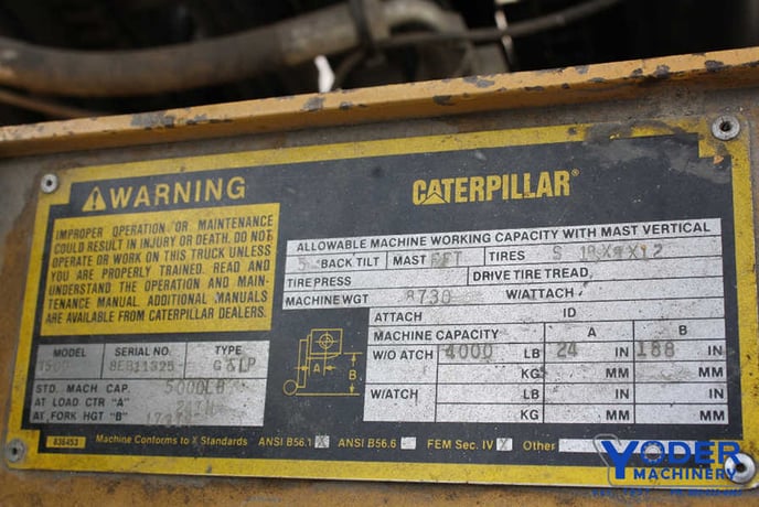5000 lb. Caterpillar #T50D, forklift, LP, 3 stage mast, hard tire, #64297 - Image 10
