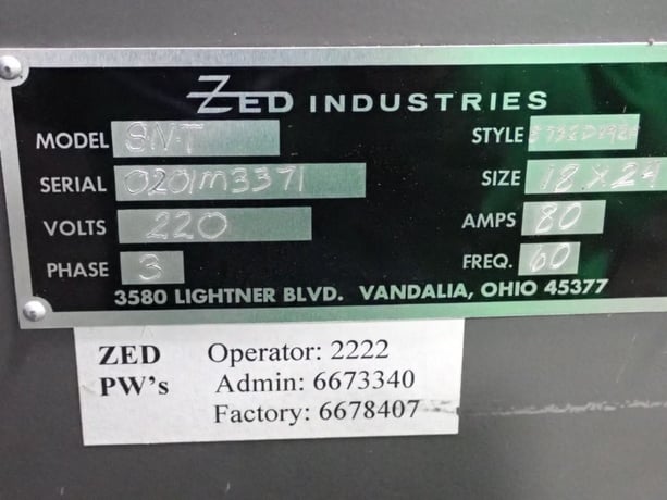 Zed #SNT, Skin Packaging Machine, 18" x 24", GE Fanuc PLC, ELO Control, chiller, 2001 - Image 4