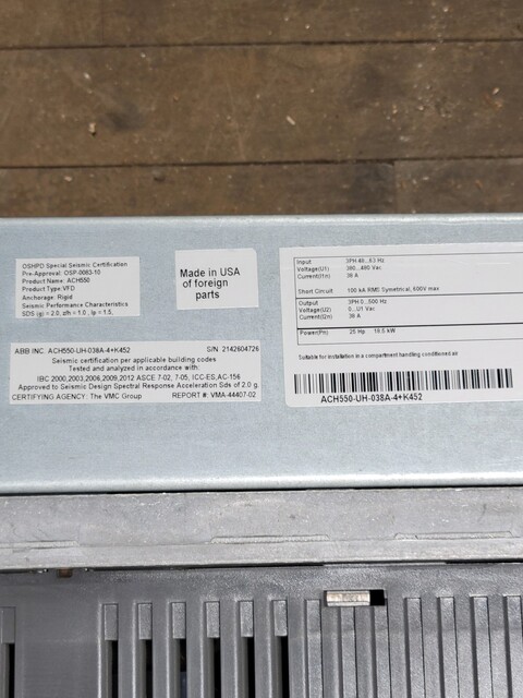 ABB #ACH550-UH-038A-4+K452, Variable Frequency Drive, 3PH, 25HP, 480 Volts, 18.5kW, 38A - Image 2