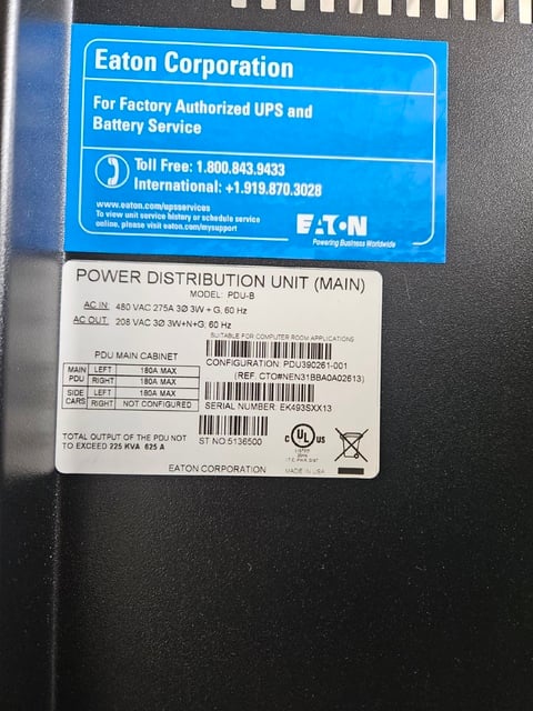 225 KVA Eaton #PDU-B/C, 400A, 3PH, 3 Wire, 480V Input / 208V Output / 3-Phase - Image 5