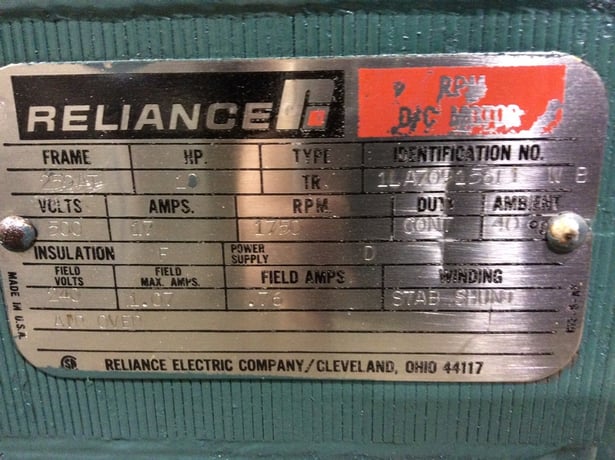 10 HP 1800 RPM Reliance, Frame 259AT, rebuilt, 500 VA, 240 VF - Image 3
